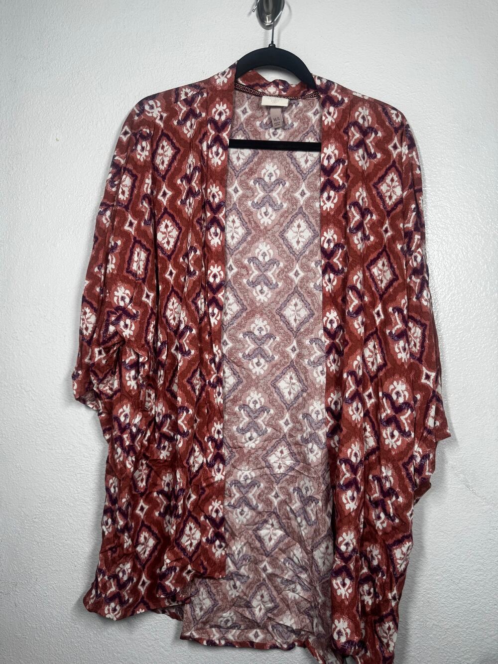 Knox Rose Kimono Duster Cardigan Mauve Red Sz M/L